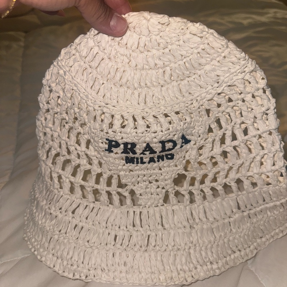 Prada Cream Crochet Bucket Hat